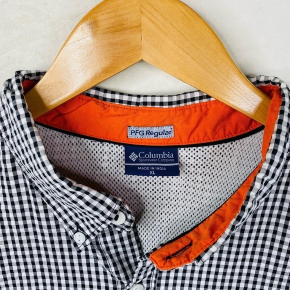 Columbia PFG Clemson Tiger Black White Gingham Print Short Sleeve Shirt Size XL - Picture 6 of 7